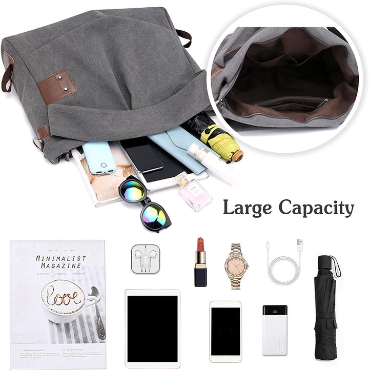 PORRASSO Damen Umhängetasche Casual Schultertasche Grosse Handtasche Frauen Canvas Shopper Tasche fü