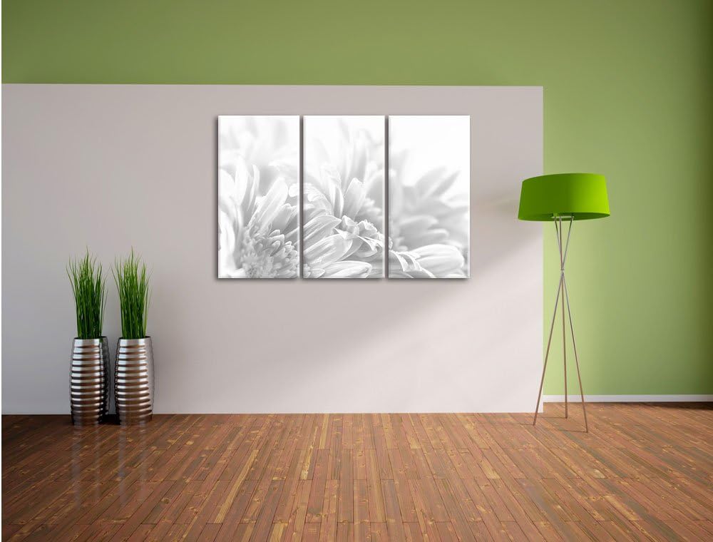 Pixxprint Gerbera-Blume / 3-Teilig/Gesamtmass 120cm Leinwandbild bespannt auf Holzrahmen/Wandbild Ku