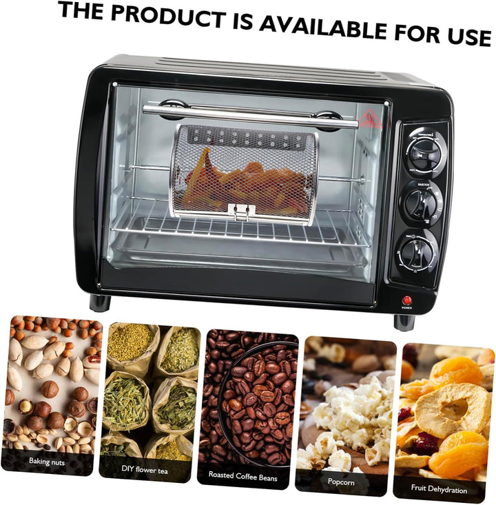 Toyvian Edelstahl Rotisserie Korb für Heissluftfritteuse Klein mit Drehspiessfunktion Hitzebeständig