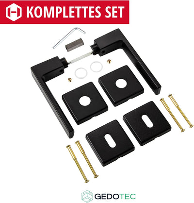 Gedotec Türklinke schwarz | 1 Set Türbeschlag schwarz Türgriffe Zimmertür modern eckige Rosette für