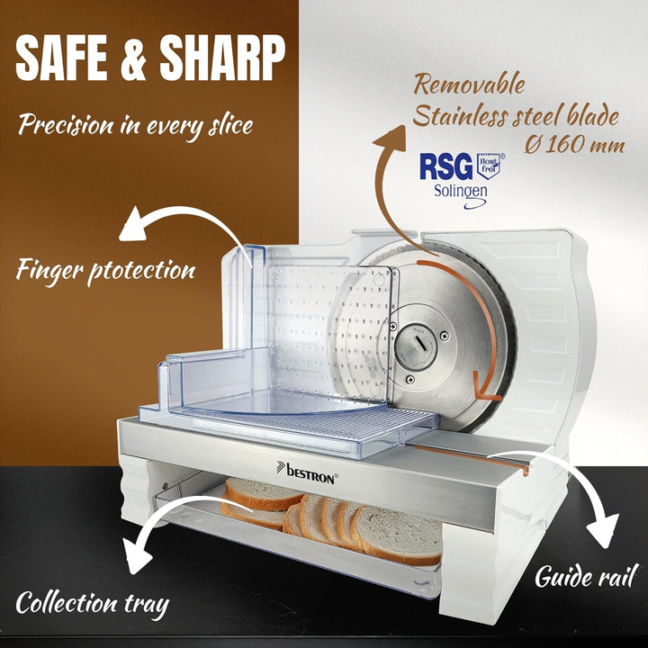 Bestron Brotschneidemaschine, mit RSG-Edelstahlklinge – Made in Germany, stufenlose Schnittstärkenei