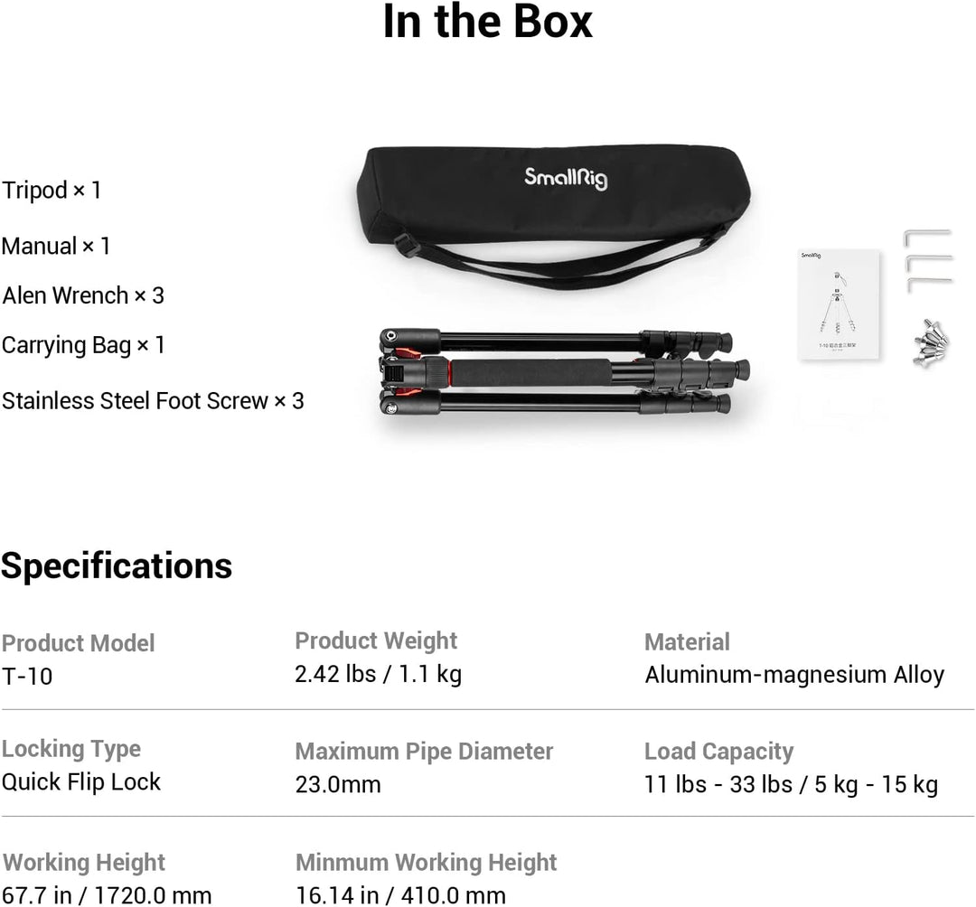 SmallRig 68" Reisestativ mit 1/4"-20 Screw, Portable Aluminum Tripod Monopod für Reise und Freizeitf