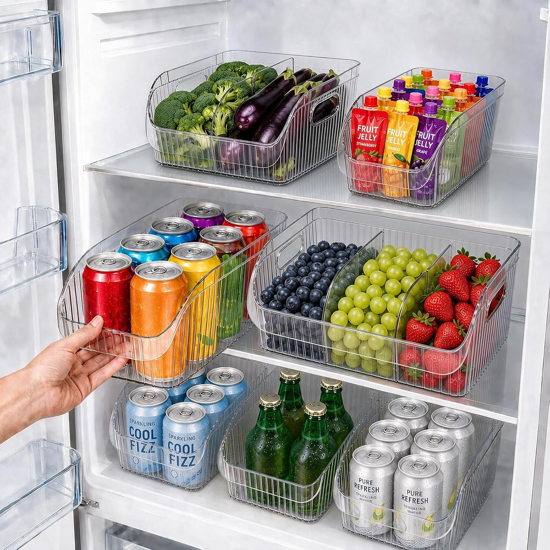 3er Set Aufbewahrungsboxen mit verstellbaren Trennwänden, Küchen Organizer Transparent 3er Set, Tran