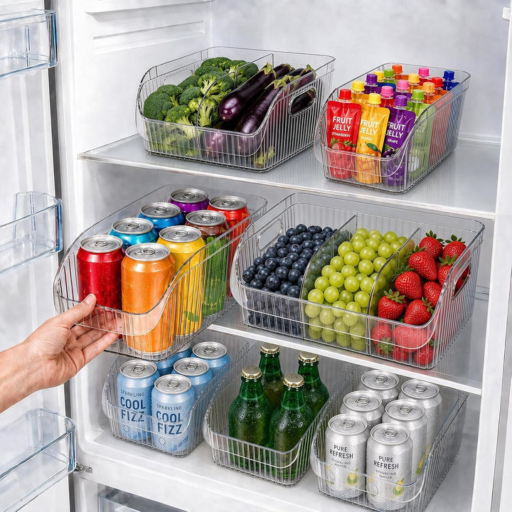 3er Set Aufbewahrungsboxen mit verstellbaren Trennwänden, Küchen Organizer Transparent 3er Set, Tran