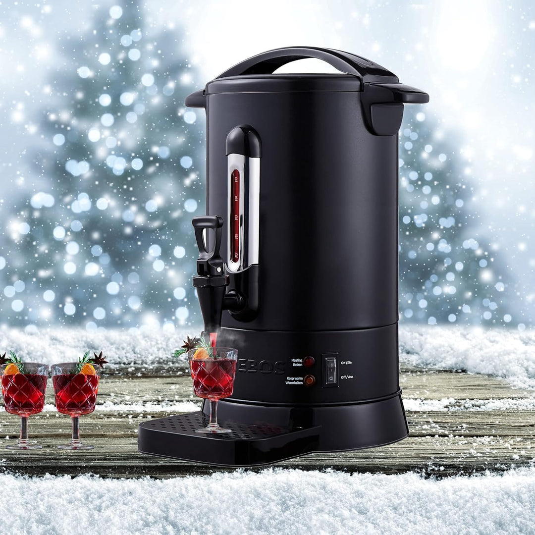 Arebos Glühweinkocher 950 W | Heissgetränkespender | 8,8 L | mit Auffangschale, Auslasshahn, Thermos