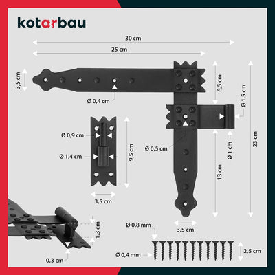 KOTARBAU® Winkelband 250 x 230 mm mit Kloben 4 x Scharnier Fensterladenband Winkelscharnier Türband