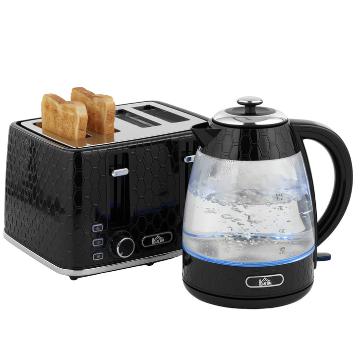 HOMCOM Wasserkocher Toaster Set, 1,7L 2200W Schnellkoch-Wasserkocher mit Kalkfilter, 4-Scheiben-Toas
