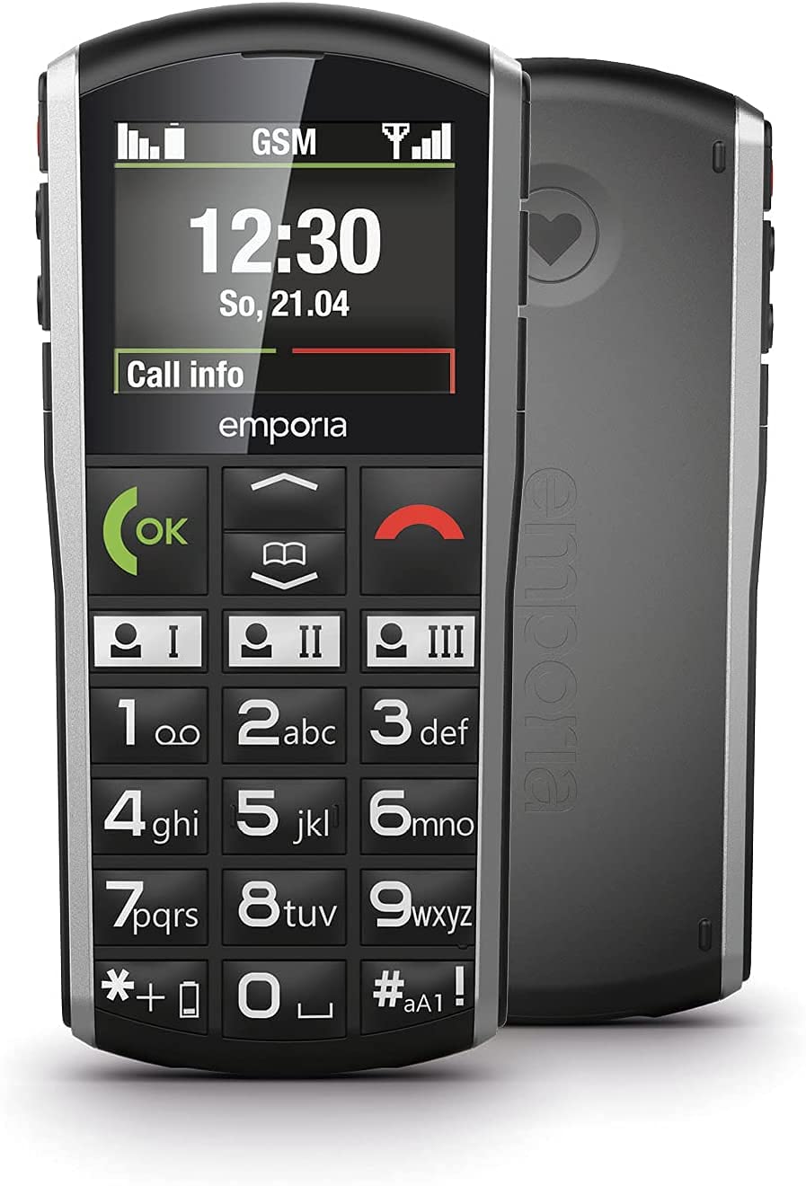 Emporia SIMPLICITY Handy, 2 Zoll Farbdisplay, grosse Tasten, SOS-Taste, Ladestation, M4/T4, kompatib