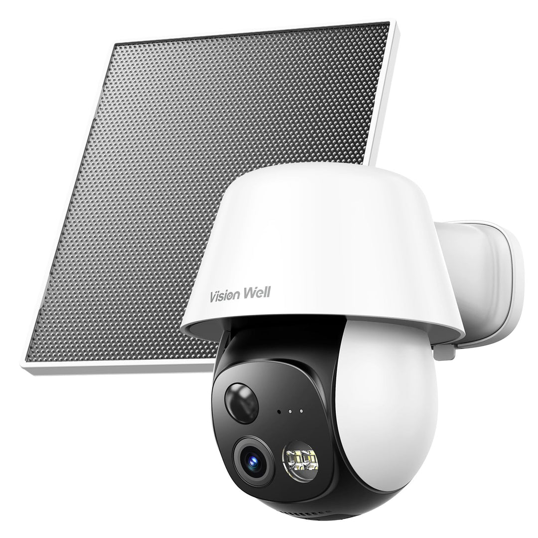 VISION WELL Solar Überwachungskamera Aussen, 2K 360° PTZ WLAN IP Kamera Kabellos, PIR Personenerkenn