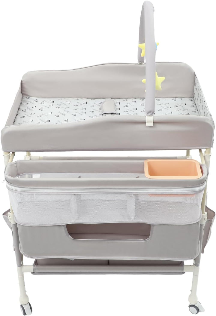 2-in-1 Baby Badewanne &amp; Wickelkommode, Klappbar Wickelkommode mit Korb, Spielzeugregal, Sicherheitsg