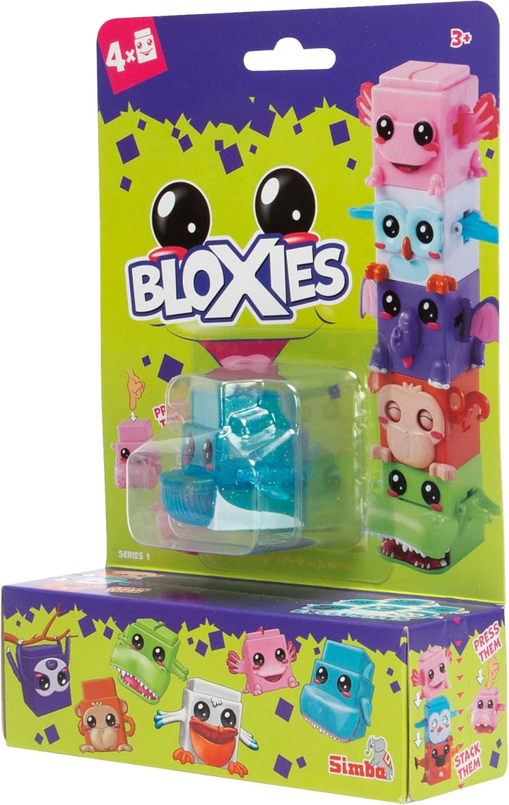 Simba 105952627 - Bloxies Figur (4 Stck.) - Tier-Bausteine zum Stapeln und Sammeln mit Bewegungseffe