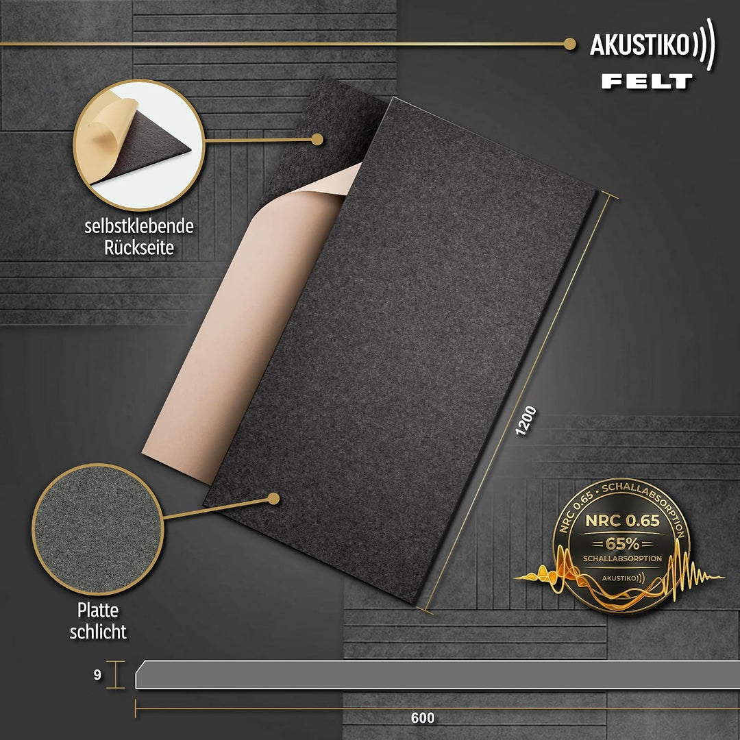 AKUSTIKO Schallschutzplatten selbstklebend 4er Set 120x60cm - Akustikpaneele aus Filz Schalldämmung