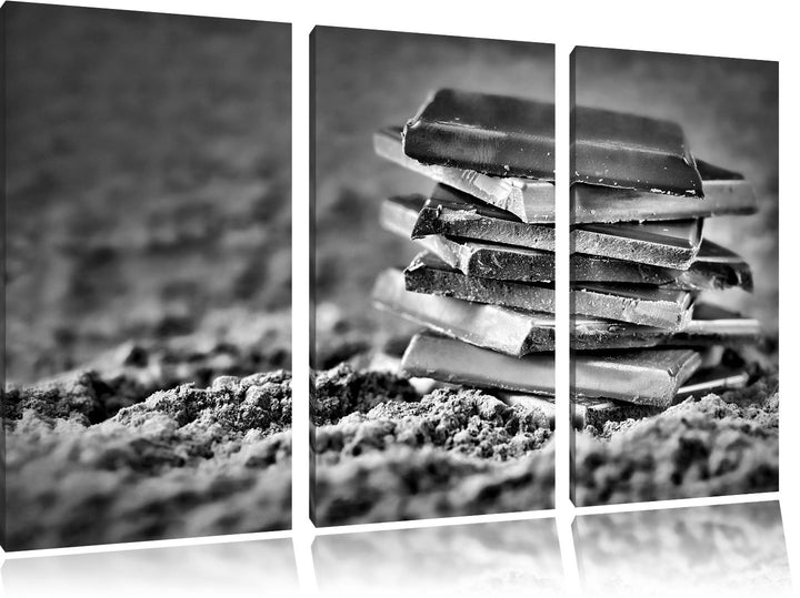Pixxprint Monocrome, Schokoladenstücken 3-Teiler Leinwandbild 120x80 Bild auf Leinwand