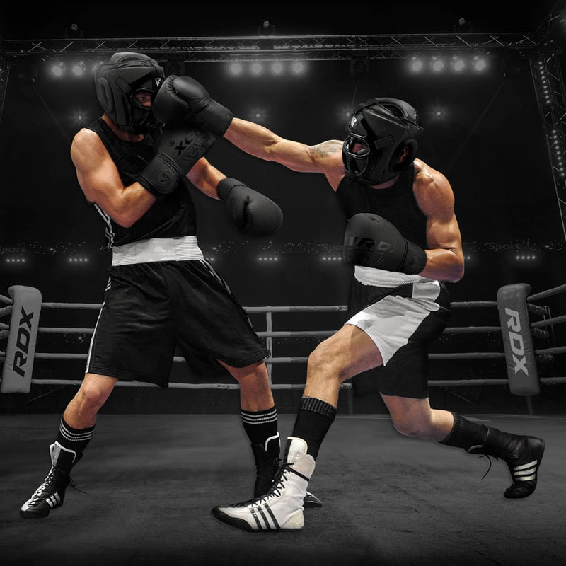 RDX Kopfschutz Boxen Gitter, Maya Hide Leder, MMA Kickboxen Kampfsport Thaiboxen Gesichtsschutz, Box