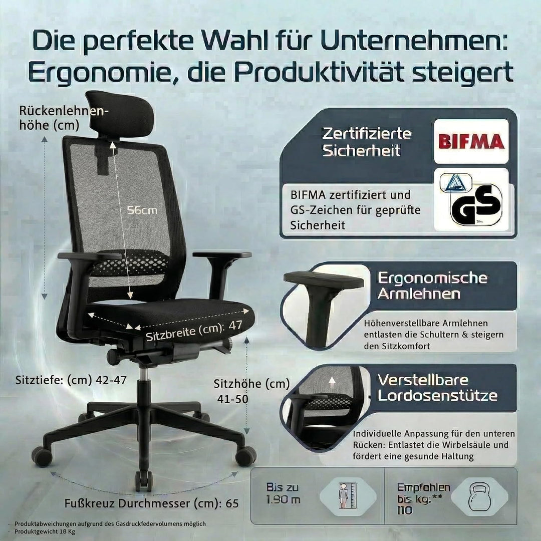 Business, Bürostuhl, für Unternehmen konzipiert, viele ergonomische Funktionen, hoher Sitzkomfort, S