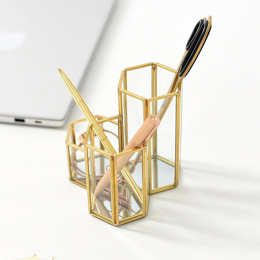 Make Up Pinsel Organizer Pinsel Aufbewahrung Gold Schminktisch Organizer Glas Pinselhalter, Kosmetik