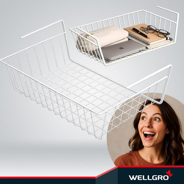 WELLGRO 2er Set Schrankkörbe zum Einhängen aus Metall - ca. 41 x 25 x 14 cm (LxBxH) - schaffen Sie z