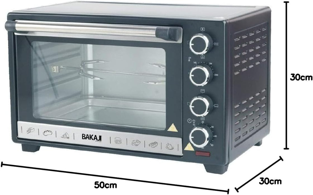 Bakaji Elektroofen, belüftet, Kapazität 30 Liter, Leistung 1600 W, Temperatur einstellbar bis 230 °,