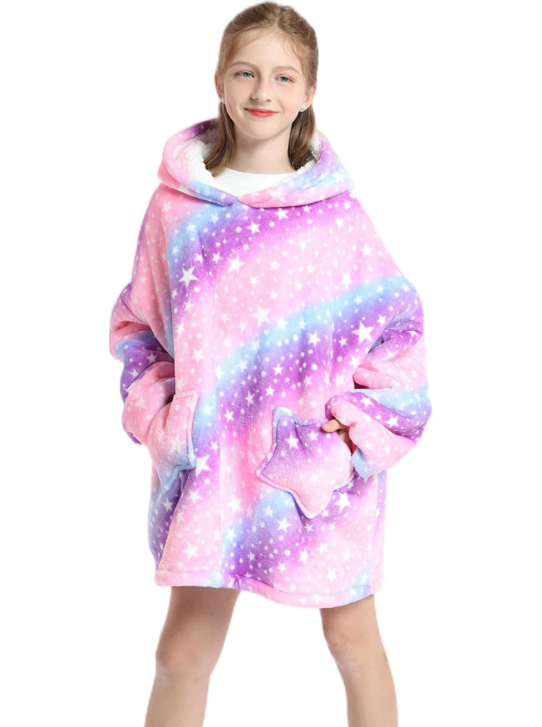 Kinder Übergrosse Hoodie Decke, Kapuzenpullover Sweatshirt mit Ärmel und Tasche,Flanell Kuschelpullo