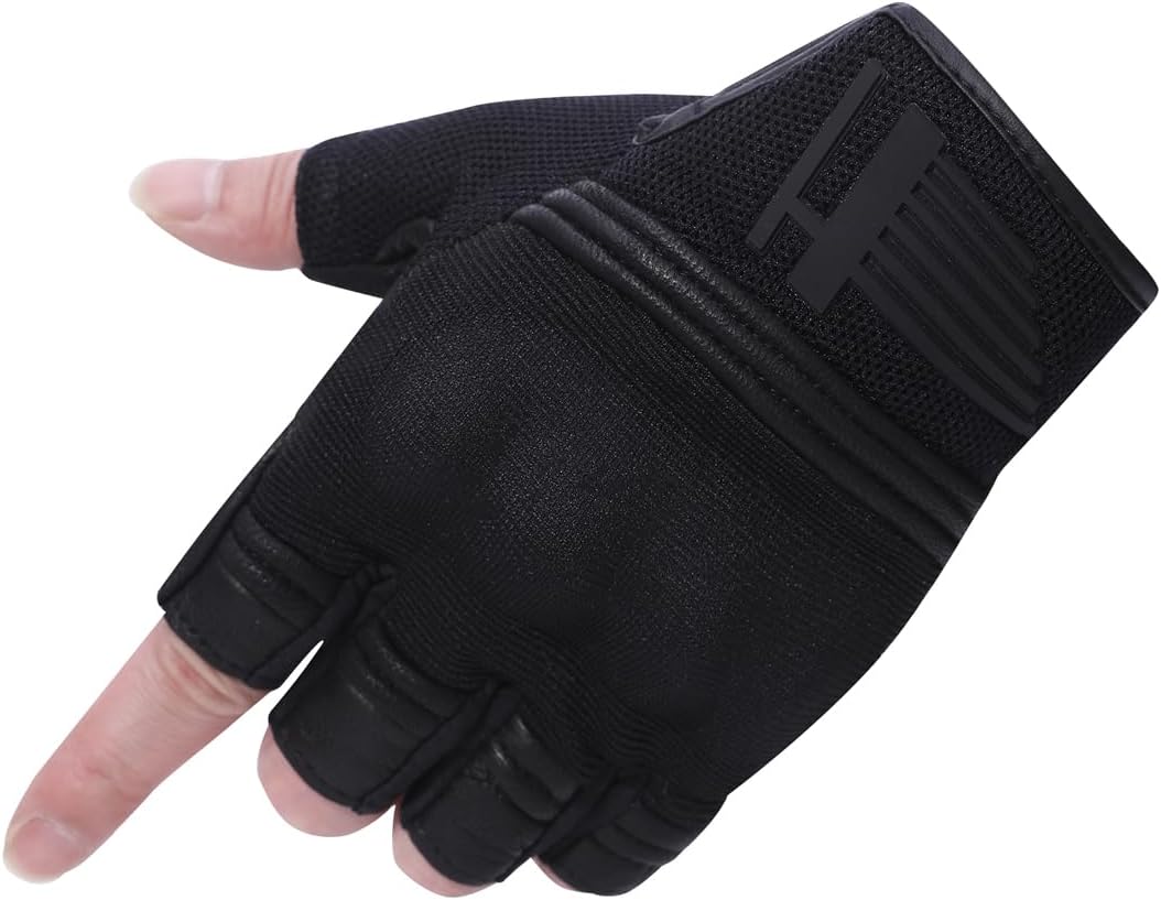 Harssidanzar Gants de Moto sans doigts Pour Hommes,Été respirant écran Tactile Moto Avec Knuckle Rid