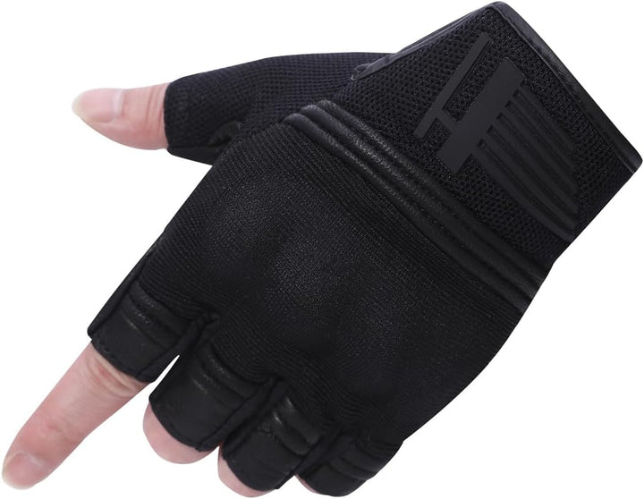 Harssidanzar Gants de Moto sans doigts Pour Hommes,Été respirant écran Tactile Moto Avec Knuckle Rid