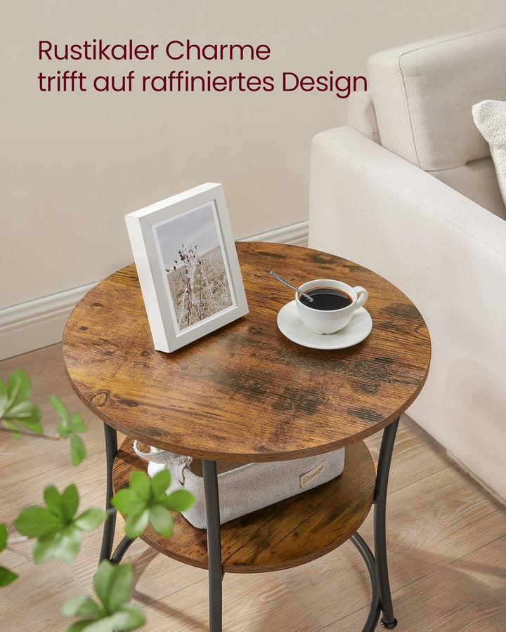 VASAGLE Beistelltisch, Couchtisch rund, Sofatisch, 2 Ablagen, Wohnzimmer, Schlafzimmer, einfacher Au