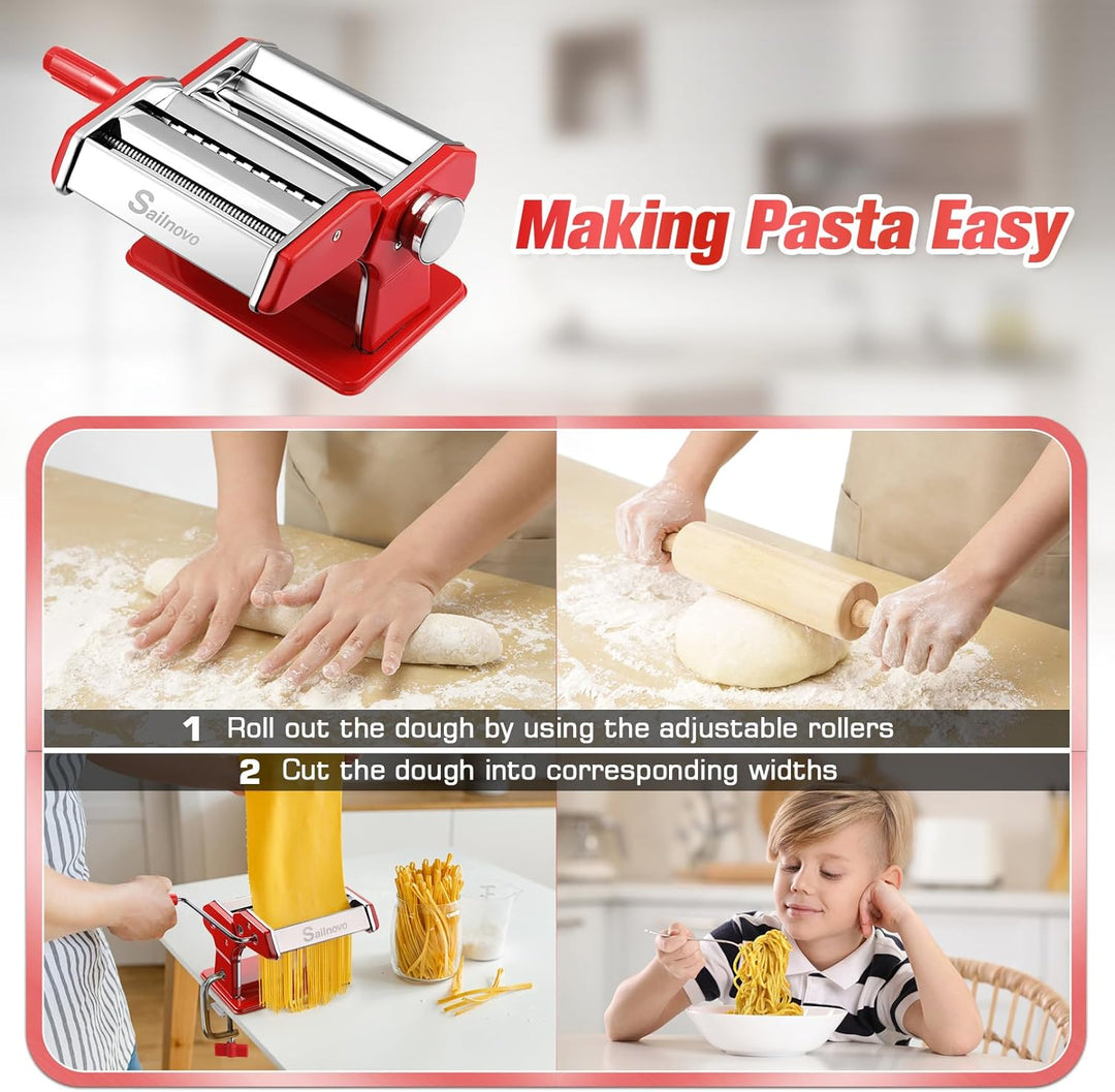 Sailnovo Nudelmaschine Pasta Maker 180 Aluminiumlegierung mit 9 Einstellbaren Stärkeeinstellungen un