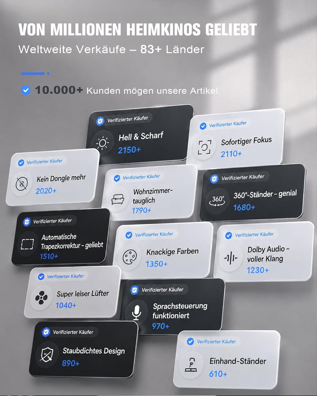 Smart Beamer【Google TV/Offizielle App】 VOPLLS Beamer 4K Heimkino 2000ANSI mit Autofokus ＆ Trapezkorr