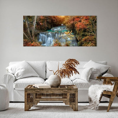 Wandbilder Dekoration Wohnzimmer Park Wasserfall Wasser Panorama Bilder auf Leinwand 120x50cm Leinwa