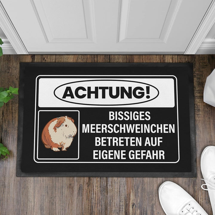 Trendation - Achtung Bissiges Meerschweinchen Fussmatte Geschenk Meerschweinchen Mama Spruch 60x40 c