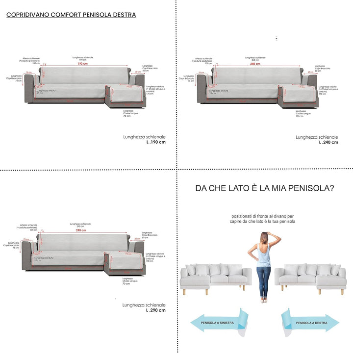 Komfort-Antigleiten-Sofa-Decke mit chaiselongue,290cm, beige 290 cm Beige, 290 cm Beige
