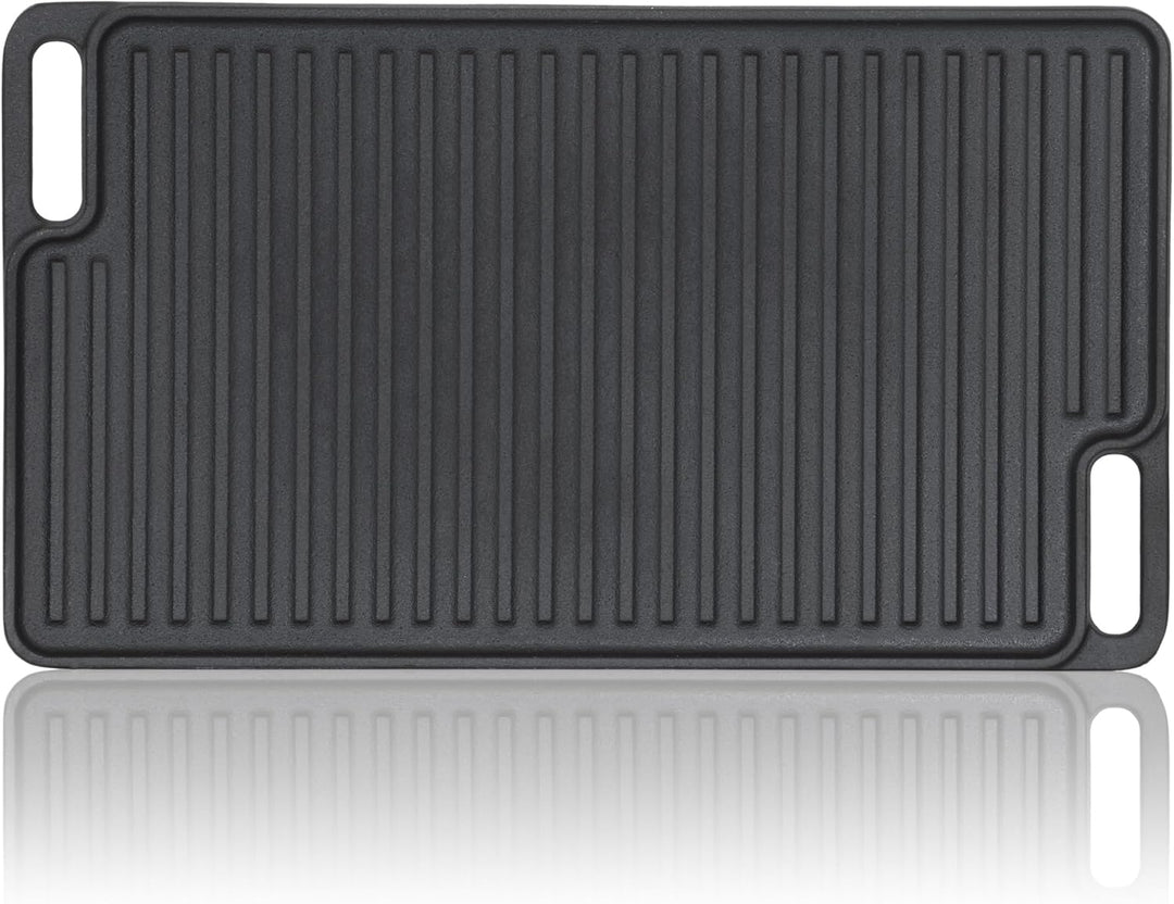 BBQ-Toro Gusseisen Grillplatte mit Griffen | 40 x 23 cm | Wendeplatte, beidseitig verwendbar | Recht