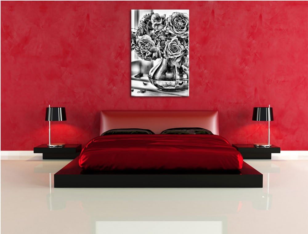 Monocrome, Rosenstrauss , Format: 100x70 auf Leinwand, XXL riesige Bilder fertig gerahmt mit Keilrah