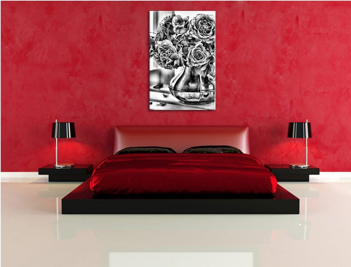 Monocrome, Rosenstrauss , Format: 100x70 auf Leinwand, XXL riesige Bilder fertig gerahmt mit Keilrah