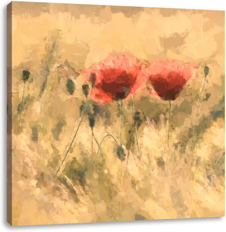 Pixxprint Mohnblumen auf einem Feld als Leinwandbild Quadratisch/Grösse: 70x70 / Wandbild/Kunstdruck