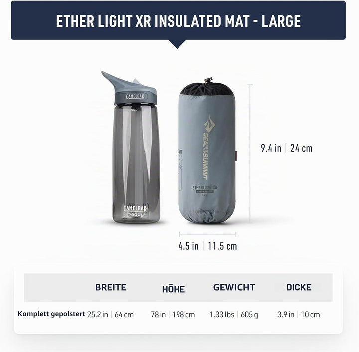 Sea to Summit – Ether Light XR Thermo Luftmatratze Large – ThermalCore Isolierung – Xpress Ventil –