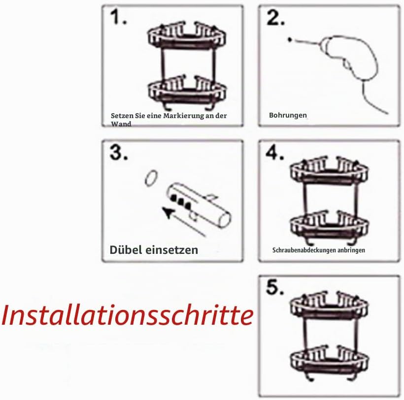 Duschregal, eloxiertes Aluminium, 2 Ablagen, mit Rostschutz, Badezimmer-Eckregal, wandmontiert, Plat