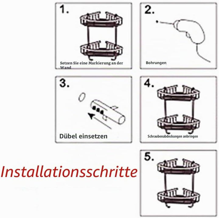 Duschregal, eloxiertes Aluminium, 2 Ablagen, mit Rostschutz, Badezimmer-Eckregal, wandmontiert, Plat