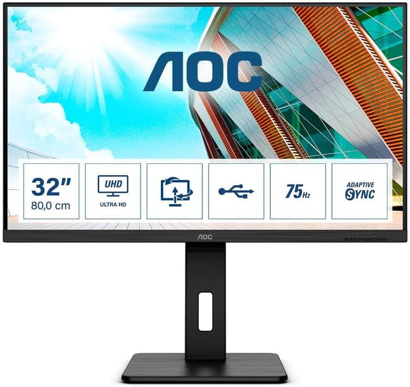 AOC U32P2CA - 32 Zoll UHD USB-C Monitor, höhenverstellbar, Laustprecher (3840x2160, 60 Hz, 4 ms, HDM