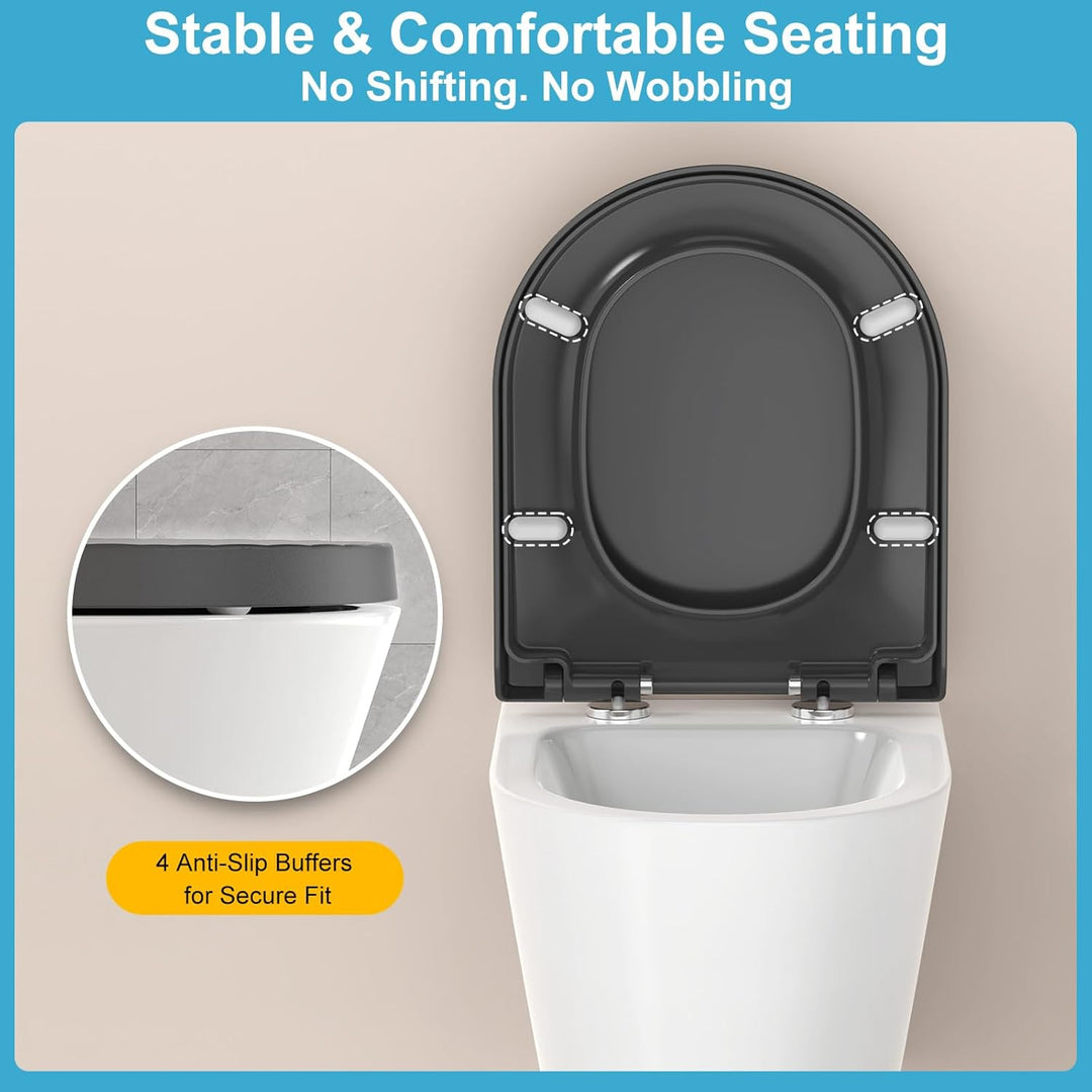 YEAUPE PRO Toilettendeckel mit Absenkautomatik D Form [KURZ] - 43,5×36,2 cm | WC Sitz mit Schnellver