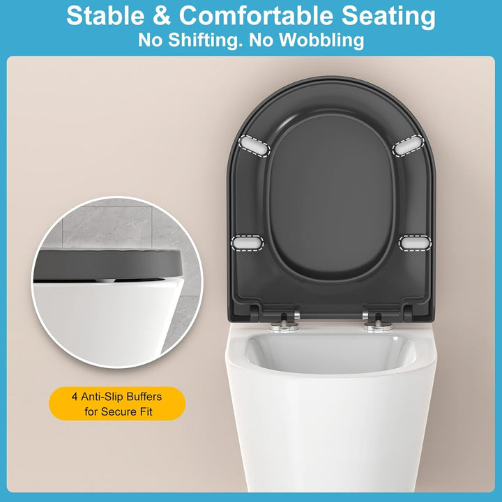 YEAUPE PRO Toilettendeckel mit Absenkautomatik D Form [KURZ] - 43,5×36,2 cm | WC Sitz mit Schnellver