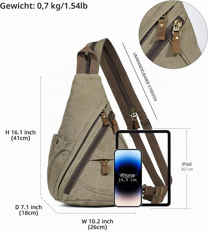 KL928 Canvas Sling Bag Rucksack Damen und Herren – Schulterrucksack Umhängetasche Crossbag Verstellb