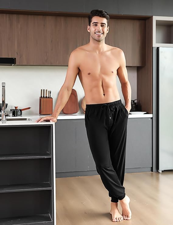 Marvmys Schlafanzughose Herren Lang mit Bündchen Einfarbige Pyjamahose für Männer Schlafhose Haushos