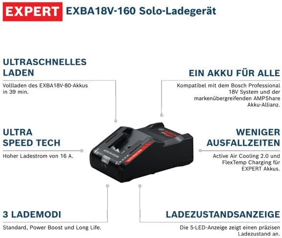 Bosch EXPERT 18V System Hochleistungs-Starter-Set: EXBA18V-80 + 1x ultraschnelles Ladegerät EXAL18V-