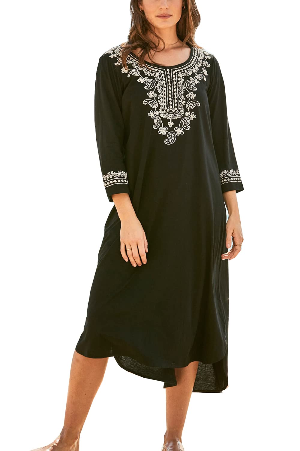 Langes Kaftan Maxi Bohemian Kleid für Damen Strand Vertuschungs Robe Übergrösse Loungewear Einheitsg