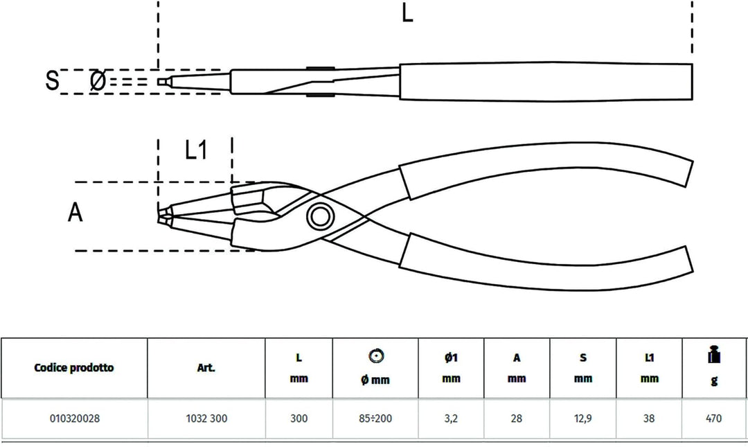 Beta 1032 300 - Zangen mit geraden backen, für sicherungsringe mit innenspannung, griffe mit PVC-übe