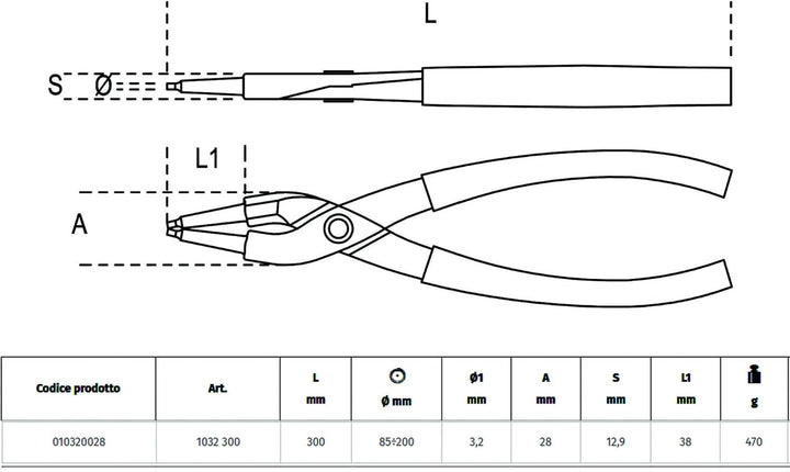 Beta 1032 300 - Zangen mit geraden backen, für sicherungsringe mit innenspannung, griffe mit PVC-übe