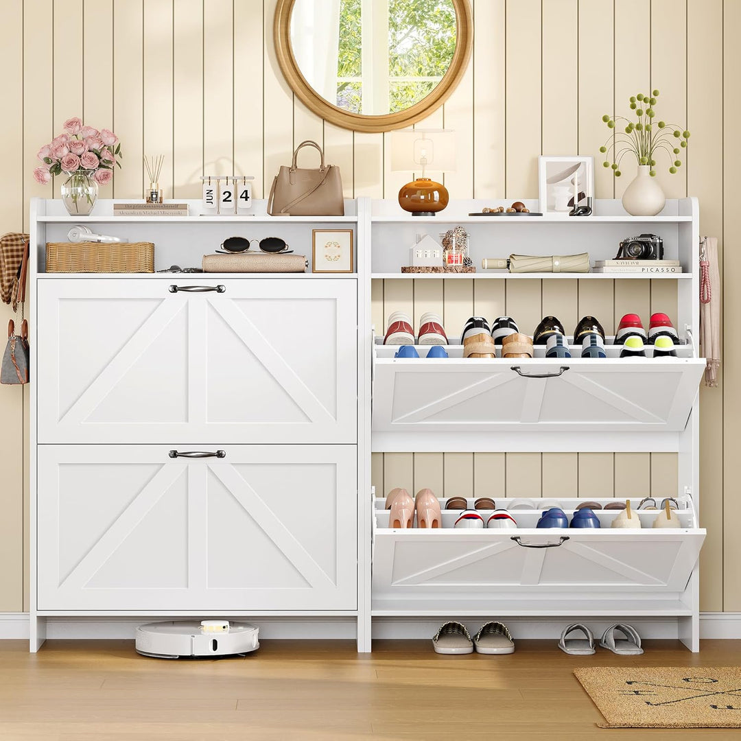 Schuhschrank mit 2 Klappen, Schuhkipper, Schuhschrank Schmal mit Trennwände verstellbar und abnehmba