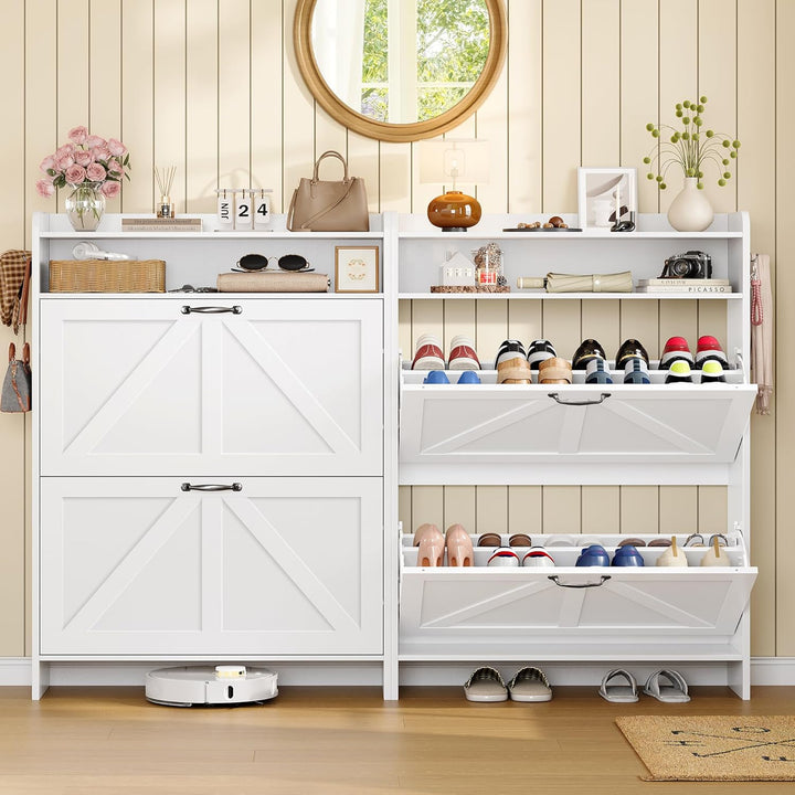Schuhschrank mit 2 Klappen, Schuhkipper, Schuhschrank Schmal mit Trennwände verstellbar und abnehmba