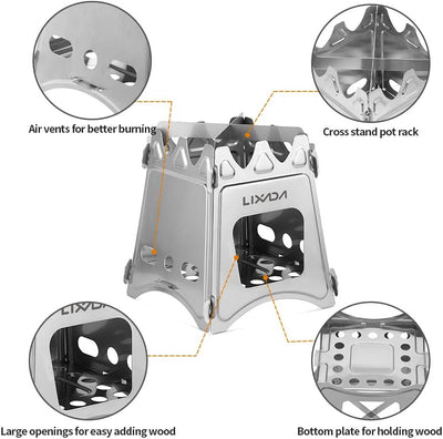 Lixada Campingkocher Holzofen Mini Holzvergaser Faltbar Tragbar Kompakt Hobo Kocher für Picknick BBQ